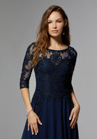 Chiffon Mother of the Occasion Gown with Beaded Bodice and 3/4 Illusion Sleeves