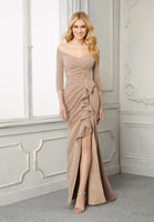 Fit and Flare Ruffled Jersey Evening Gown