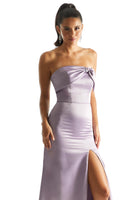 Satin Fit and Flare Bridesmaid Dress with Bow Neckline
