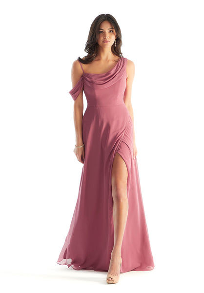 Chiffon Bridesmaid Dress with Asymmetric Draped Neckline