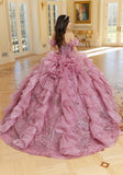 Sequined Patterned Glitter Net Quinceañera Dress with Organza Flounces