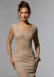 Stretch Crepe Sheath Evening Gown with Crystal Beading