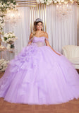 Crystal Beaded Sheer Corset Quinceañera Dress Large Rosette