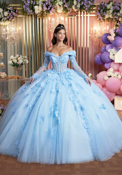 Cuffed Off The Shoulder Three Dimensional Floral Quinceañera Dress