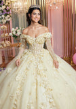 Cuffed Off The Shoulder Three Dimensional Floral Quinceañera Dress