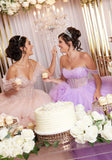 Tiered Ruffle Glitter Tulle Quinceañera Dress with Crystal Floral Embellishments