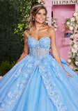 Sheer Sweetheart Quinceañera Dress with Split Skirt and Tiered Back