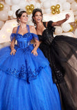 Stylized Tiered Sweetheart Quinceañera Dress with Appliqués and Sheer Side Cut Outs