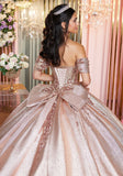 Metallic Brocade Crumb Catcher Corset Quinceañera Dress