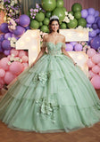 Asymmetrically Tiered Quinceañera Dress with Three Dimensional Florals