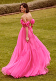 Flounced Organza Ball Gown with Rosette Sleeves