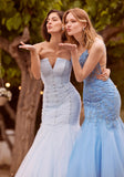 Ruched Glitter Tulle Mermaid with Crystal Beading