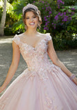 Beaded Floral Sparkling Tulle Quinceañera Dress